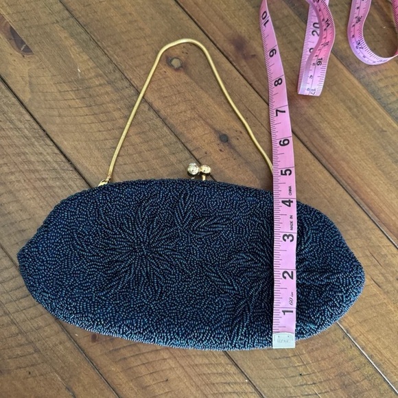 Vintage Blue beaded Floral design Gold chain Clutch Purse - Picture 10 of 12